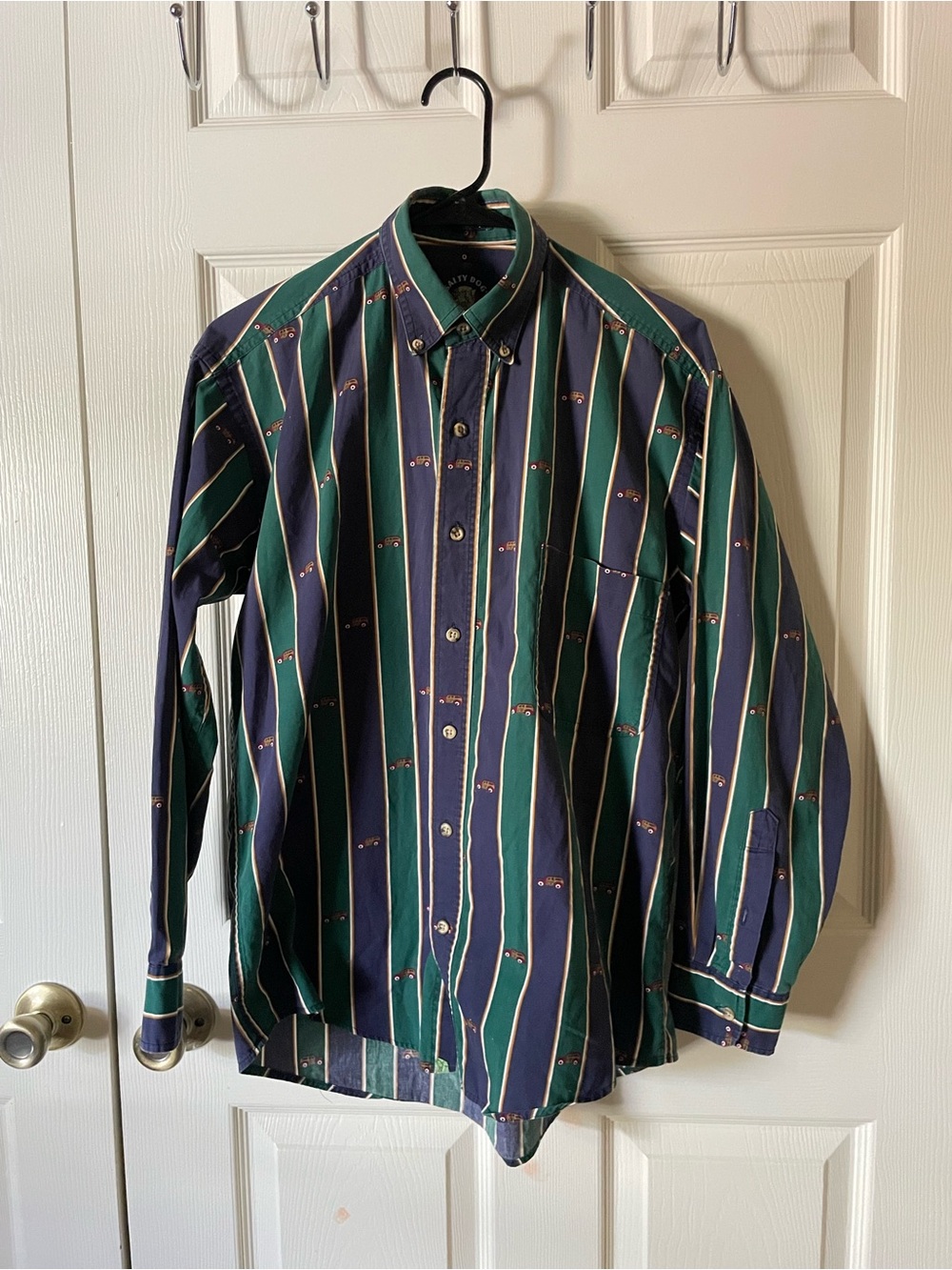 Vintage 90s Salty Dog Imperial Poplin Shirt Long Sleeve Striped Car Wagon Print